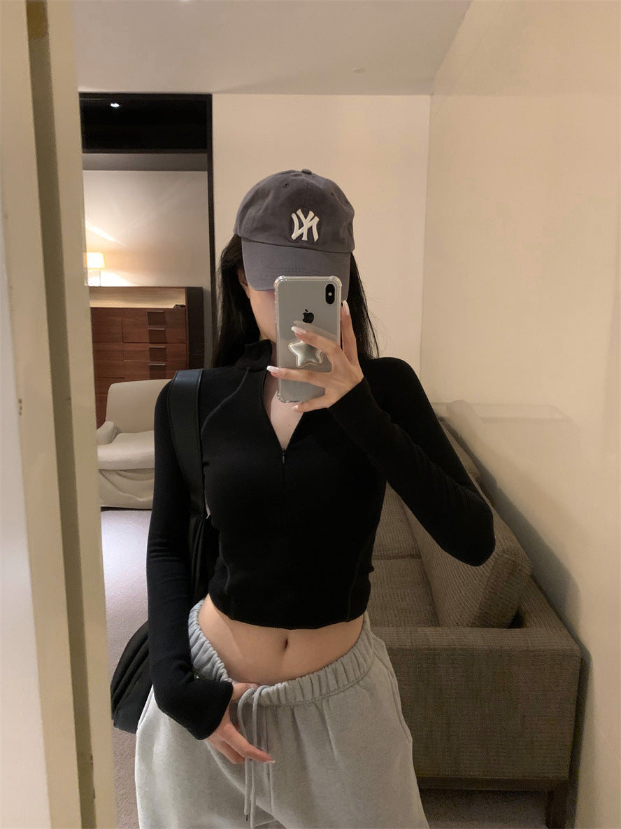 Women's Korean-style Half Turtleneck Gray Liner Outerwear T-shirt Top