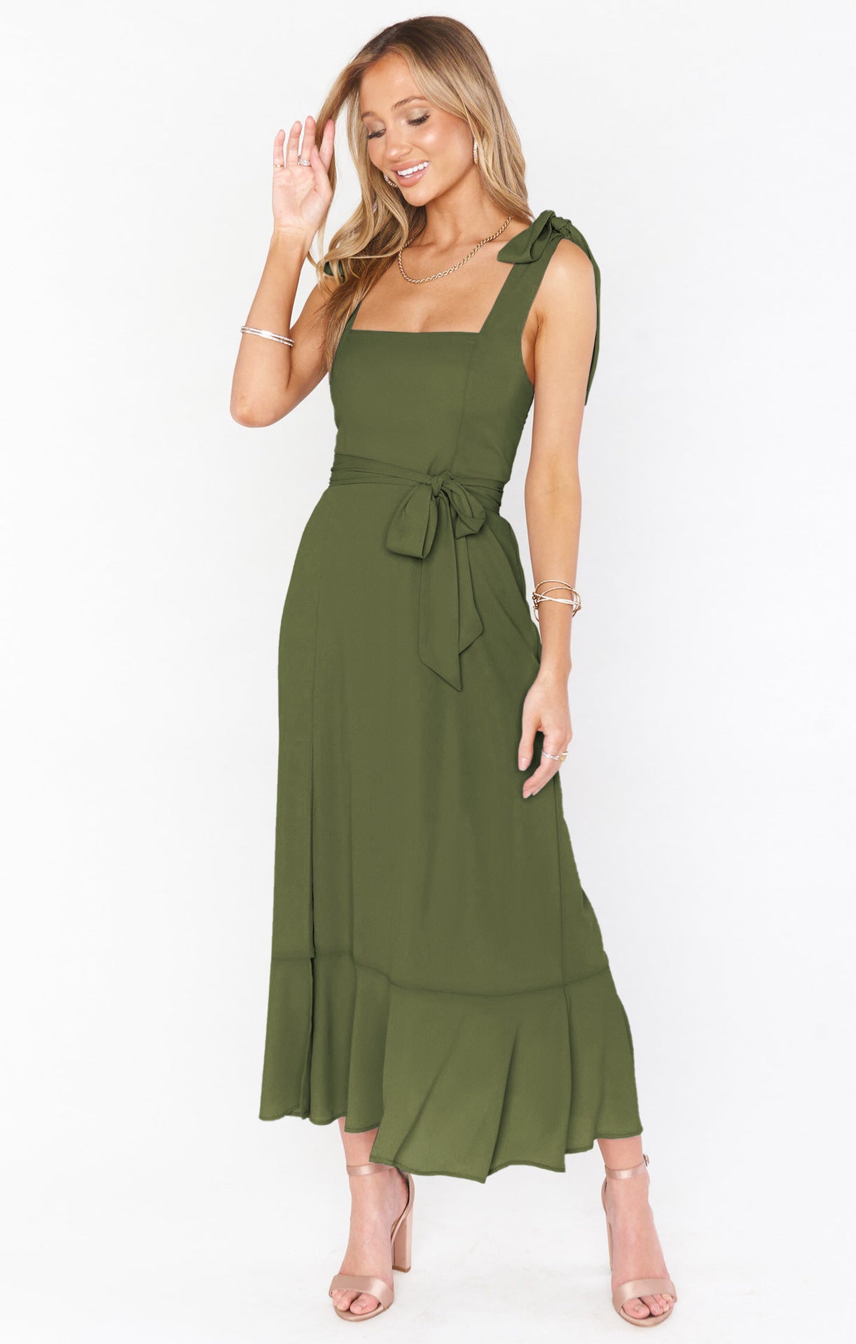 Lace-Up Ruffle Beach Dress